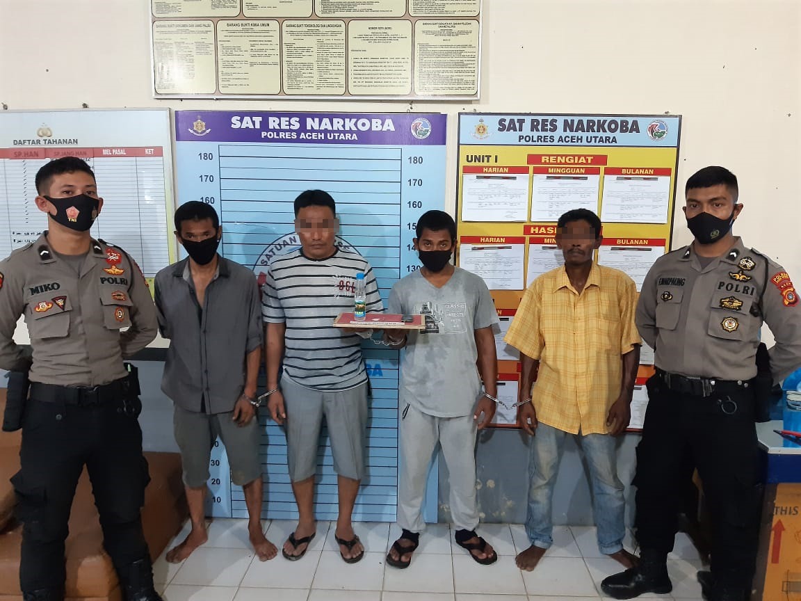 Polres Aceh Utara Grebek Gampong Meunasah Asan, Amankan 4 Pria dan BB Diduga Sabu